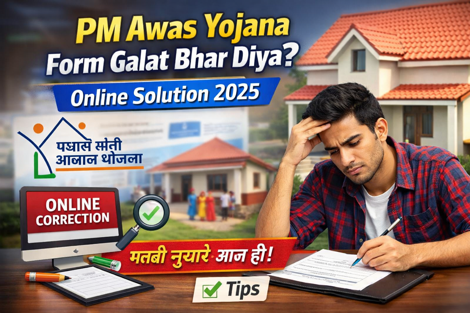 PM Awas Yojana Form Galat Bhar Diya Solution online