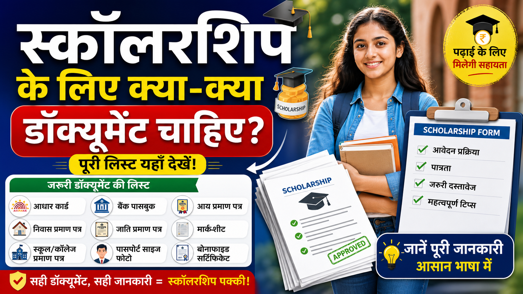 स्कॉलरशिप के लिए क्या-क्या डॉक्यूमेंट चाहिए