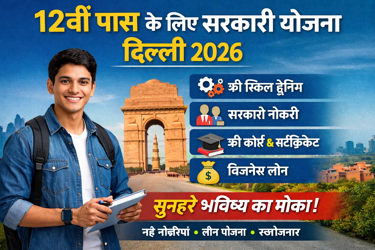 12वीं पास के लिए सरकारी योजना दिल्ली